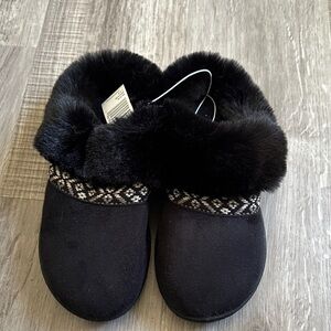 Isotoner Black Faux Fur Slippers